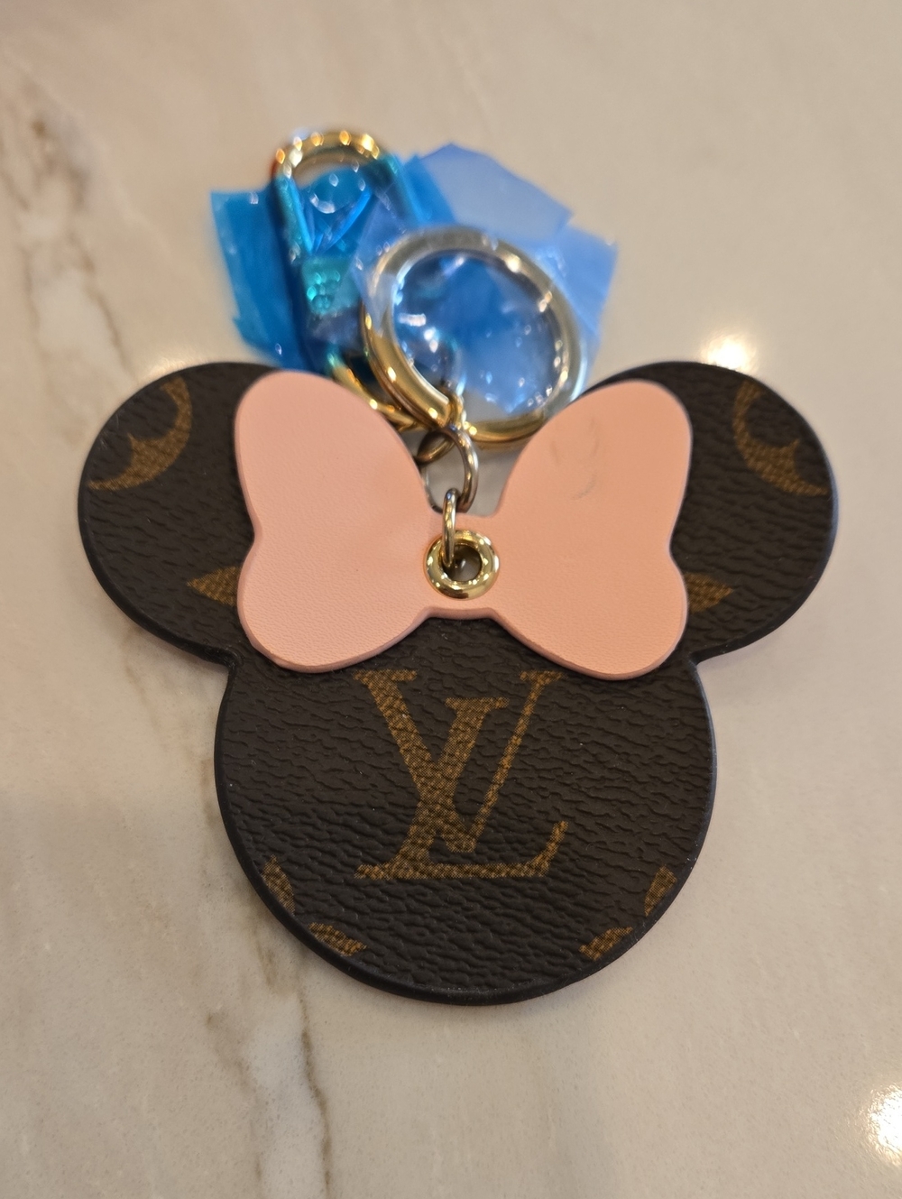 Louis Vuitton Brown Monogram Minnie Bow Keychain with Pink Bow
